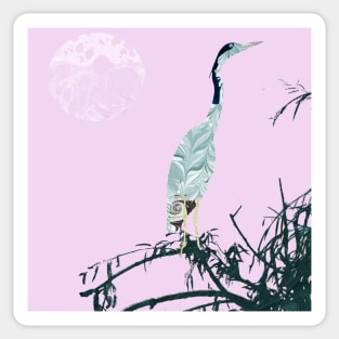 Black Headed Heron Marbled paper painting and collage Sticker